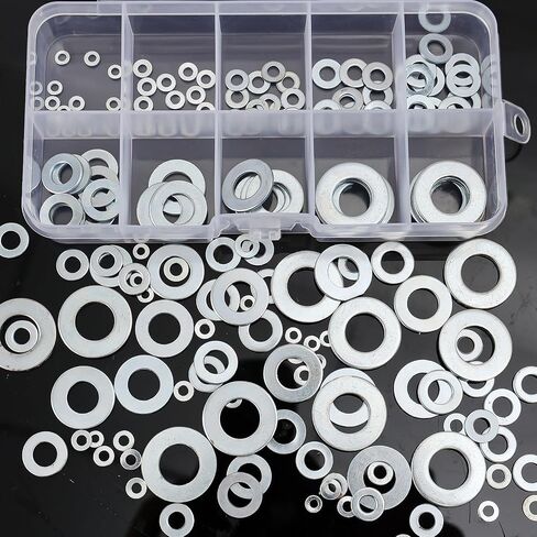 80PCS/ Box Stainless Steel Flat Screw Washer M2-M10 Metal Hardware Round Washers Multifunction Improvement Fastener Tools 8 Sizes 10Pcs per Size in Saudi Arabia