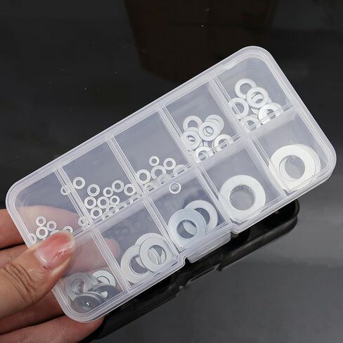 80PCS/ Box Stainless Steel Flat Screw Washer M2-M10 Metal Hardware Round Washers Multifunction Improvement Fastener Tools 8 Sizes 10Pcs per Size in Saudi Arabia