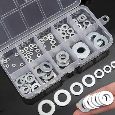 80PCS/ Box Stainless Steel Flat Screw Washer M2-M10 Metal Hardware Round Washers Multifunction Improvement Fastener Tools 8 Sizes 10Pcs per Size in Saudi Arabia