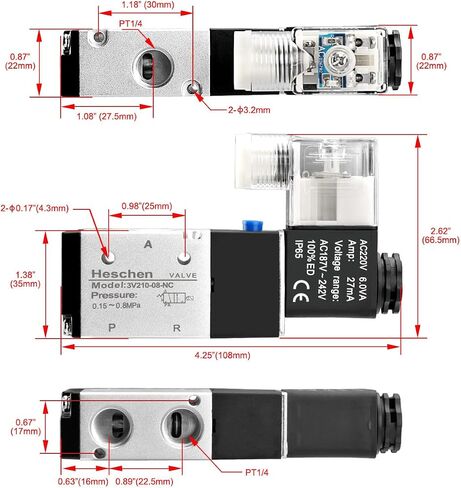Heschen Electrical Pneumatic Solenoid Valve 3V210-08 220VAC 6.0VA PT1/4 3/2 Way CE in Saudi Arabia