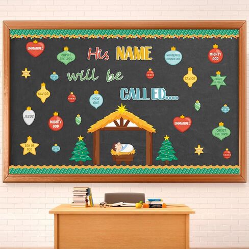 TICIAGA Christmas Jesus Christian Bulletin Board - 81Pcs Christmas Nativity His Name Will Be Called Religious Cutout Trim Border for Xmas Holiday Church Sunday School Classroom Chalkboard Wall Decor in Kuwait