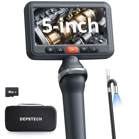 DepStech في اتجاهين مفصلية borescope مع تحوطي Upgrade ، شاشة IPS HD 5 "، Slim 0.24" مع الخفيفة ، 5 أقدام مرنة ، منظار السيارات IP67 للاستخدام الصناعي والمنزل in Kuwait