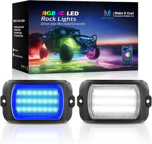 MICTUNING 2025 1000% Bright Q1 MAX RGB+IC LED Rock Lights، 288 LEDs 12 Pods Chasing Dreamcolor قابلة للتوسيع تحت الوهج متعدد الألوان طقم إضاءة تحت الجسم مع التحكم في التطبيق لشاحنة ATV UTV Boat in Kuwait