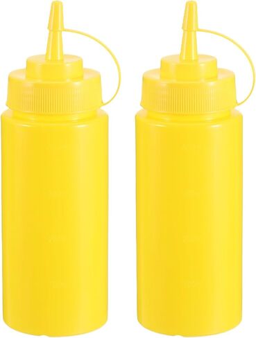 uxcell 2 Pcs Condiment Squeeze Bottles for Sauces, 16.9oz Refillable Plastic Squirt Bottle Dispensers Pointed Beak Hole, for BBQ, Seasonings, Cooking Oils, and Barbecue Sauces, Yellow in Kuwait