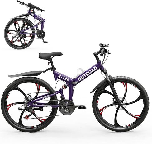 Betterland 26 Inch Adult Folding Mountain Bike, 21 Speeds Full Suspension Foldable Bikes, Dual Disc Brake, High Carbon Steel Frame Bicycle for Men Women in Kuwait