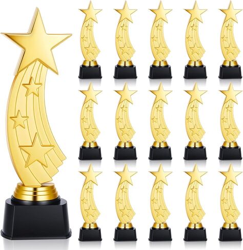 Quelay 9.5 Inch Trophy Awards Gold Plastic Trophies Bulk for Sports Tournament Star Trophy for Employee Recognition, School Prize, Motivational Gift, Outstanding Achievement, Competition in Kuwait