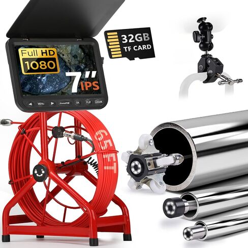 𝟐𝟎𝟐𝟔 𝐧𝐞𝐰 كاميرا الصرف الصحي ChoosePRO HD1080P، مقاس 7 بوصات مع DVR-32GB، [الحد الأدنى. Bend Dia: 6 سم لـ Bend Sewer] كاميرا الصرف، [نظام Twist-to-Unlock الجديد 1s] كاميرا فحص أنابيب السباكة الأفعى، 5000 مللي أمبير، 65 قدمًا in Kuwait