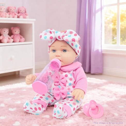 UNICORN ELEMENT 12" Baby Doll with Pink Dot Clothes Accessories Playset, 7 Set 12 Inch Baby Doll Bottle Toy Pacifier Pretend Game for 3+ Kids Gifts in Box in Saudi Arabia