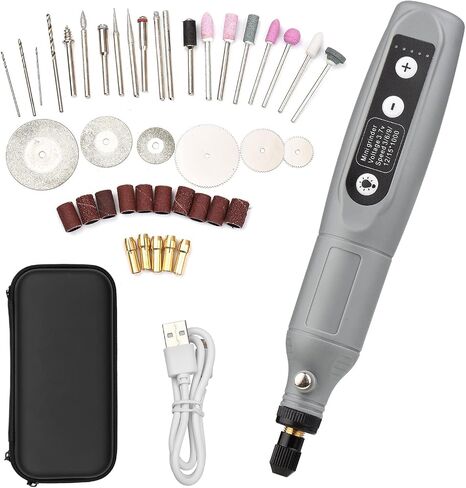 Mini Cordless Grinder USB Rechargeable Electric Drill 5 Speed for Cutting Engraving Polishing Kit with Multiple Attachments for DIY Enthusiasts (Grey) in Kuwait