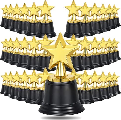 Fumete 60 Pcs Mini Star Trophy Awards 4.5 Inch Plastic Gold Award Trophies Participation Trophy for Adults Kids Classroom School Party Favors Rewards Winning Prizes Competitions Goodie Bags in Kuwait