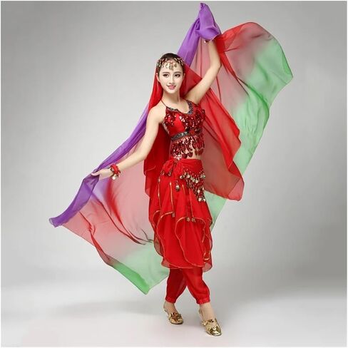 وشاح رقص شرقي حريري للنساء 6 ألوان حجاب رقص شرقي 220 سم * 120 سم وشاح رقص يشبه الحرير شال للسيدات لمسابقات الأداء (اللون-E) in Kuwait
