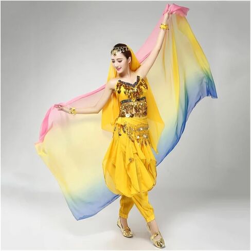 وشاح رقص شرقي حريري للنساء 6 ألوان حجاب رقص شرقي 220 سم * 120 سم وشاح رقص يشبه الحرير شال للسيدات لمسابقات الأداء (اللون-E) in Kuwait