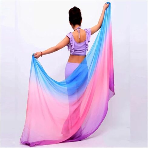 وشاح رقص شرقي حريري للنساء 6 ألوان حجاب رقص شرقي 220 سم * 120 سم وشاح رقص يشبه الحرير شال للسيدات لمسابقات الأداء (اللون-E) in Kuwait