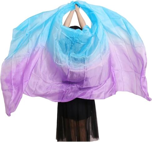 Women's Silk Belly Dance Scarf Real Silk Belly Dance Veil Shawl Women Scarf Costume Accessory Handmade Dyed Pure Silk Veil For performance competitions(Color 3-YE,XXL- 400X114cm) in Kuwait