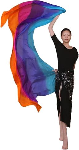 Women's Silk Belly Dance Scarf Silk Veil Belly Dance Scarf Gradient Silk Veil Shawls Women Hand Thrown Scarf Gradient 200cm 250cm 270cm Dance Performance For performance competitions(Style 6,270cmX11 in Kuwait