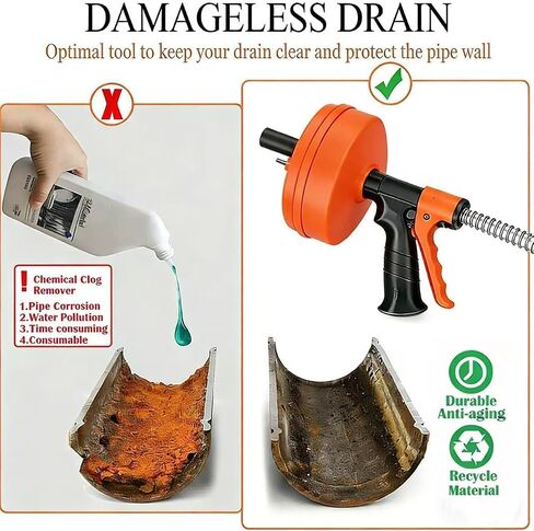 50 FT Double Mode Drain Snake Tools, 14-in-1 Drain Auger for Sink and Drain Unblocking, Plumbing Snake for Kitchen, Bathrom and Shower Sink, Snake for Real DYIs【2026 Upgraded】 in Kuwait