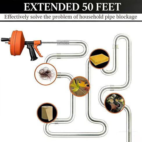 50 FT Double Mode Drain Snake Tools, 14-in-1 Drain Auger for Sink and Drain Unblocking, Plumbing Snake for Kitchen, Bathrom and Shower Sink, Snake for Real DYIs【2026 Upgraded】 in Kuwait