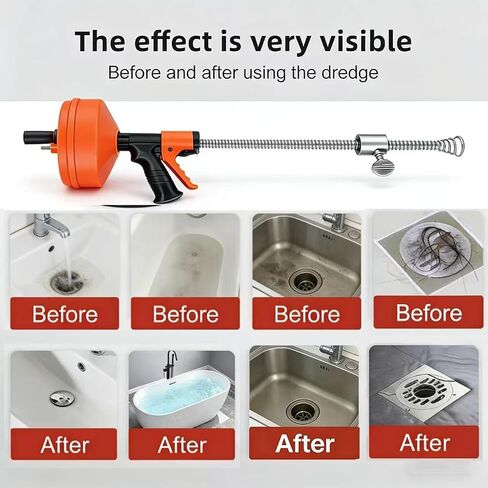 50 FT Double Mode Drain Snake Tools, 14-in-1 Drain Auger for Sink and Drain Unblocking, Plumbing Snake for Kitchen, Bathrom and Shower Sink, Snake for Real DYIs【2026 Upgraded】 in Kuwait