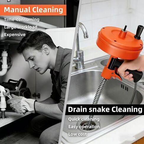 50 FT Double Mode Drain Snake Tools, 14-in-1 Drain Auger for Sink and Drain Unblocking, Plumbing Snake for Kitchen, Bathrom and Shower Sink, Snake for Real DYIs【2026 Upgraded】 in Kuwait