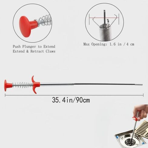 Gadgetime USA 35-Inch Drain Snake & Pickup Tool, 4-Claw Grabber for Cleaning, Gutter Cleaning Tool, Retrieving, Removing Objects from Debris, Toilet, Shower, Tub & Outdoor Drains in Kuwait