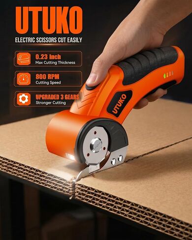 Electric Cardboard Cutter – Upgraded High-Power 800RPM Brushless Motor, 3500mAh Cordless Rechargeable Electric Scissors, Heavy Duty Box Cutter for Cardboard, Carton in Kuwait