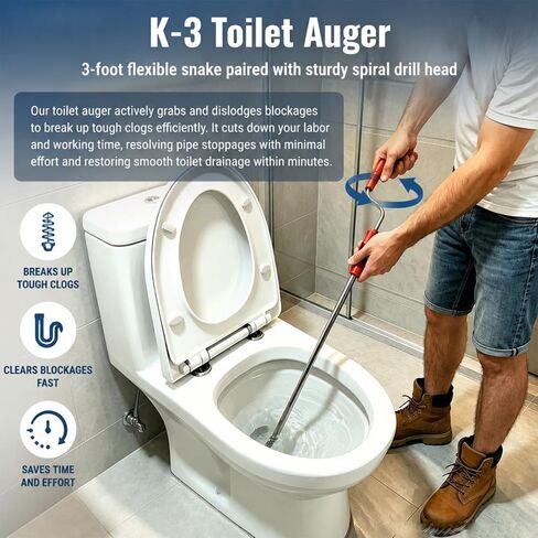 𝐔𝐩𝐠𝐫𝐚𝐝𝐞 59787 موديل K-3 مثقاب المرحاض، أداة إزالة أنابيب تصريف ثعبان المرحاض، يمكن مسح رؤوس الثعبان والمصباح بطول 3 أقدام، مثقاب المرحاض لإزالة انسداد المراحيض، مثقاب المرحاض ضمان لمدة 5 سنوات in Kuwait