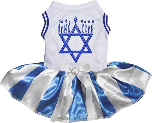 Petitebella Rhinestones Candles Hexagram Puppy Dog Dress (White/Stripes, XX-Large) in Kuwait