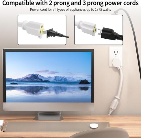 Vockjour 6 FT White Low Profile Flat Plug 14 Gauge Heavy Duty Extension Cord, 14AWG 3-Wire Grounded Appliance Extension Cord, 15A/125V/1875W SJTW ETL Listed Power Cord in Kuwait