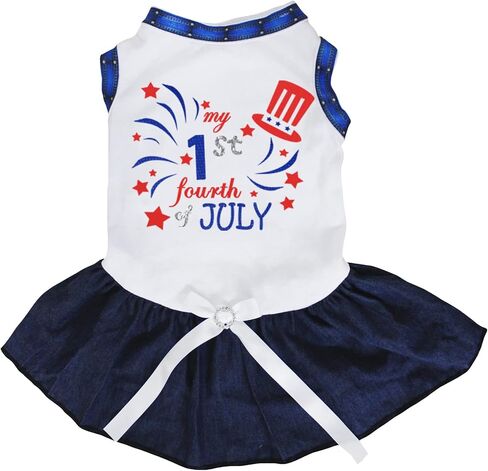 فستان Petitebella My 4th of July Puppy Dog (أبيض/أزرق داكن، مقاس XX-Large) in Kuwait