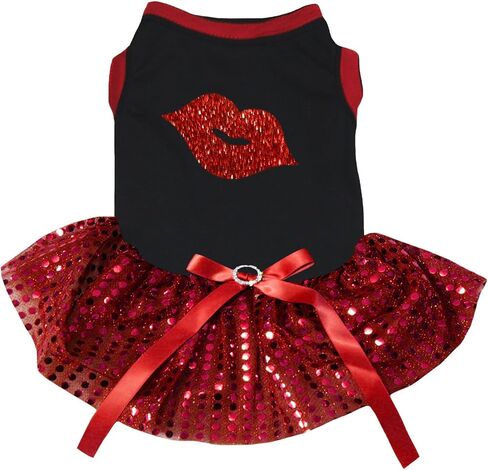 Petitebella Bling Red Lip Puppy Dog Dress (Black/Red Sequins, X-Large) in Kuwait