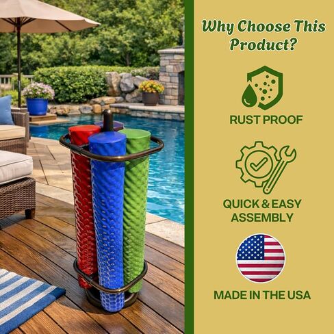 Extra Large Pool Noodle Storage Rack – Rustproof Bronze PVC Pool Float Organizer with Fillable Base for Stability – Outdoor Pool Storage Rack for Noodles & Floats in Kuwait