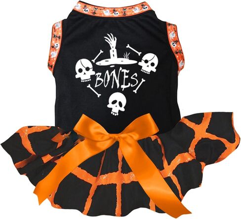 Petitebella Halloween Bones Puppy Dog Dress (Orange/Lace, X-Small) in Kuwait