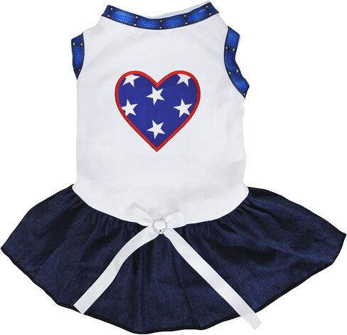 فستان Petitebella Blue Stars Heart Puppy Dog (أبيض/أزرق داكن، X-Small) in Kuwait