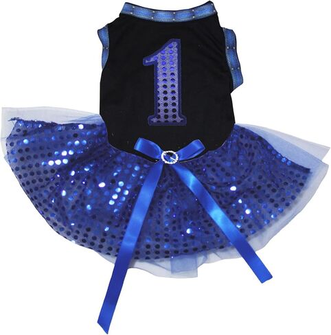 Petitebella Blue Sequins 1st Puppy Dog Dress (Black/Blue Sequins, XXX-Large) in Kuwait