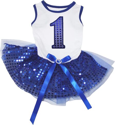 Petitebella Blue Sequins 1st Puppy Dog Dress (Black/Blue Sequins, XXX-Large) in Kuwait