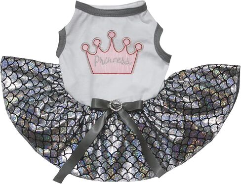Petitebella Princess Crown White Shirt Silver Mermaid Puppy Dog Dress (XX-Large) in Kuwait