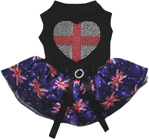 Petitebella Rhinestone England Heart Puppy Dog Dress (Red/White, Medium) in Kuwait