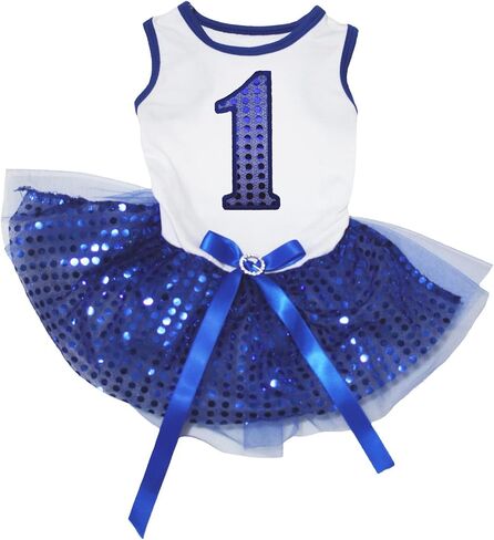 Petitebella Blue Sequins 1st Puppy Dog Dress (Black/Blue Sequins, XXX-Large) in Kuwait