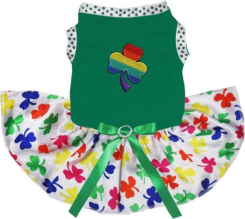 فستان Petitebella Rainbow Clover Puppy Dog (أبيض/برسيم، متوسط) in Kuwait