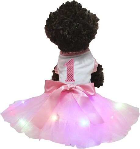 Petitebella Pink Sequins 1st Puppy Dog Dress (Stripes/Pink, X-Large) in Kuwait