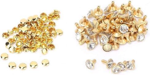 Odorkle 50PC 8MM Crystal Rivet Spike Studs for Bags Shoes Belts DIY Clothing Decor (8mm high Leg Tube with Gold Edge and White) in Kuwait