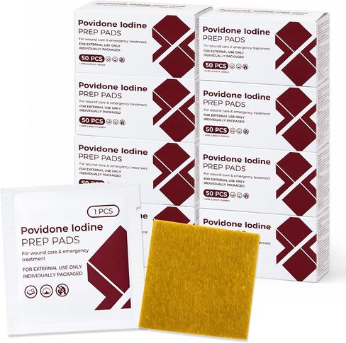 Disposable Iodine Wipes, Individually Wrapped Iodophor Pads Bulk, Povidone Skin Prep Wipes First Aid Kits Alcohol-Free Iodine Pad for Wound Bruise Care Supplies, Travel, Outdoor (100 Count) in Kuwait