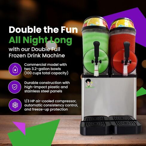 Commercial Slushie Machine - Double Slushy Maker for Margarita, Professional Frozen Drink Maker, Commercial Slushy Machine for Home Bar Restaurant Events Parties, Dual 3.2 Gallon Tanks, Makes 100 Cups in Kuwait