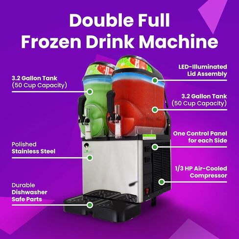 Commercial Slushie Machine - Double Slushy Maker for Margarita, Professional Frozen Drink Maker, Commercial Slushy Machine for Home Bar Restaurant Events Parties, Dual 3.2 Gallon Tanks, Makes 100 Cups in Kuwait