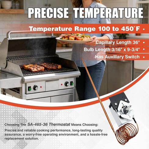 SA-465-36 ترموستات الشواية الكهربائية متوافق مع Star 2T-Z5958 MFG 2T-Z5958 MFG Z5958 AllPoints 46-1368، درجة الحرارة 100F-450F in Kuwait
