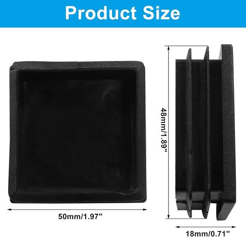 Bonsicoky 12 حزمة 2 "المقابس البلاستيكية المربعة، قبعات نهاية الأنابيب السوداء المقابس إدراج لأنبوب مربع وأرجل الأثاث in Kuwait