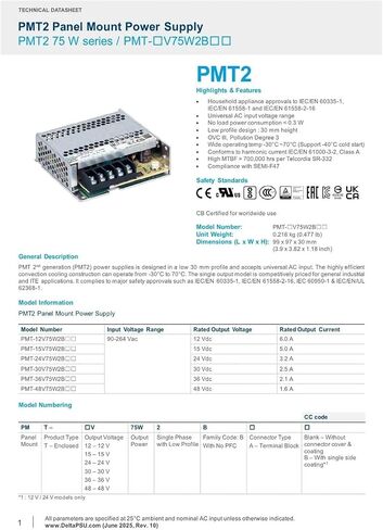 PMT-15V75W2BA | 15V 5A |75W Industrial Flat Panel Power Supply in Kuwait