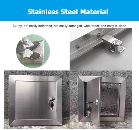 304 Stainless Steel Access Door, 10x15 Wall/Ceiling Panel with Rotary Lock & 2 Keys, Ideal for Drywall, Electrical, Plumbing Applications - Durable 31x61cm Fitting in Kuwait