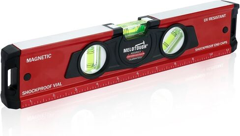 MELOTOUGH 12 Inch Torpedo Level Magnetic,Small Leveler Tool,Aluminum Level with Inch Scale,45°/90°/180°Vial Bubble Level(Red) in Kuwait