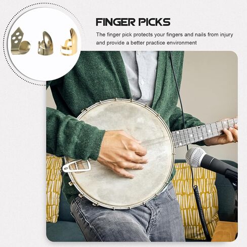 Hemoton Thumb and Finger Picks Set Metal Banjo Picks for Guitar Ukulele and Mandolin Durable Gold Finish for Stringed Instruments in Kuwait